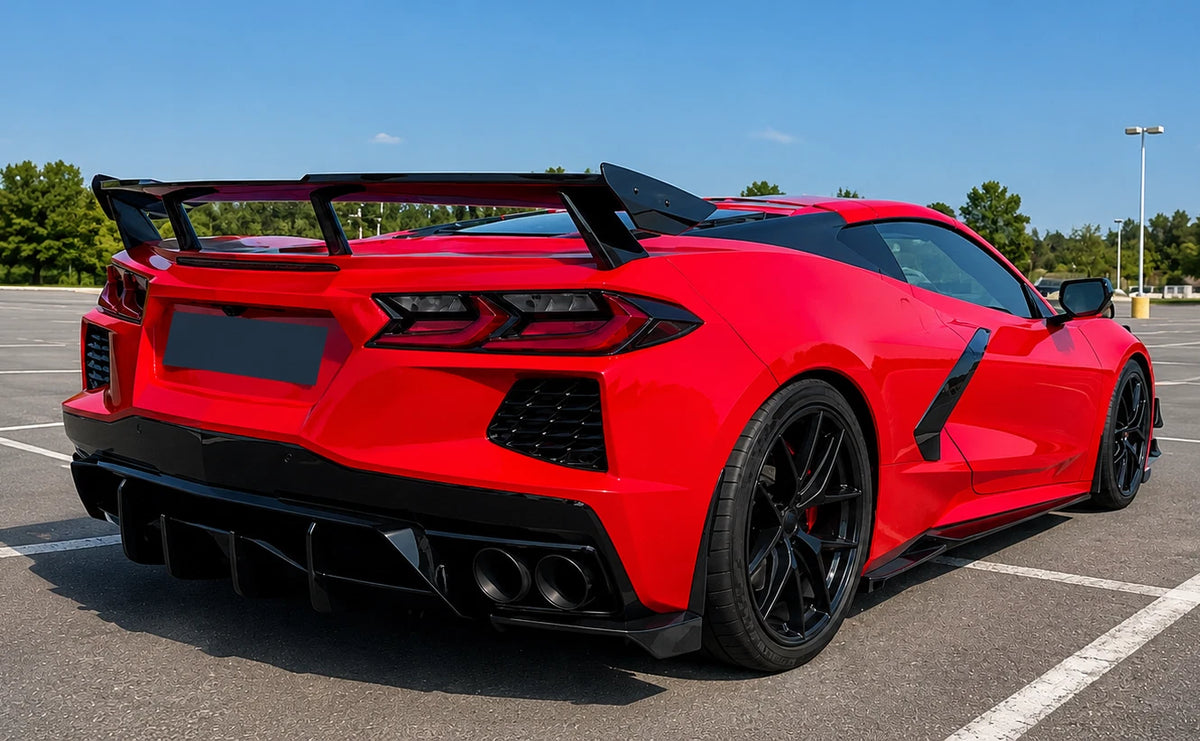Gloss Black/CarbonFlash GT Rear Diffuser Extension - 20-26 Corvette C8 Z51