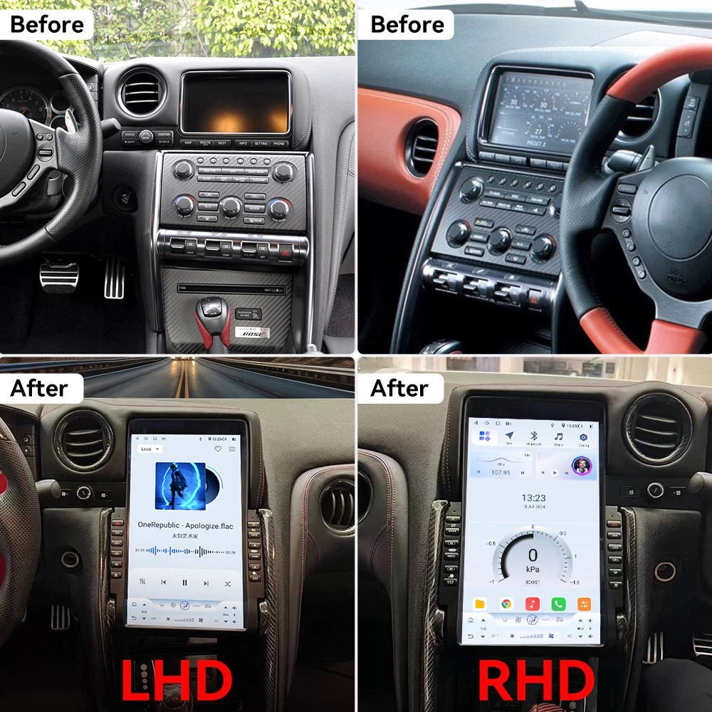 13.6'' Car Multimedia Screen Upgrade for Nissan GTR GT-R 2011-2017 Android Carplay GPS Navi 4G 360