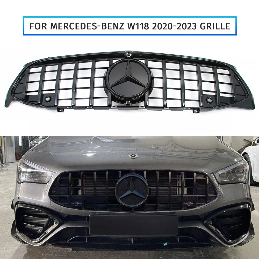 Gloss Black GT Front Grille w/ Emblem - Mercedes Benz W118 CLA250 CLA45 2020-23