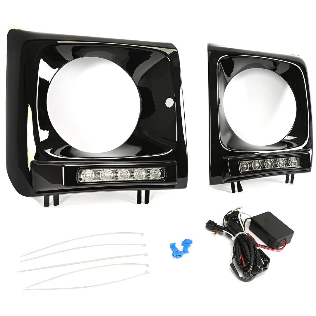 Black Headlight Bezel w/ LED DRL - 1990-2018 Mercedes W463 G63 Wagon G500
