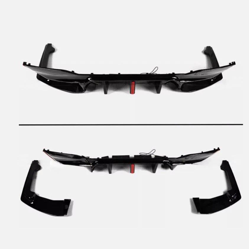 Gloss Black Rear Bumper Diffuser w/LED Light - BMW G30 530i 540i Sedan 2017-23