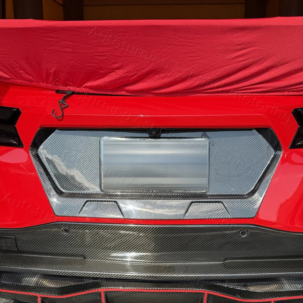 CARBON FIBER Rear license plate Frame Cover Trim - 2020-2025 Corvette C8