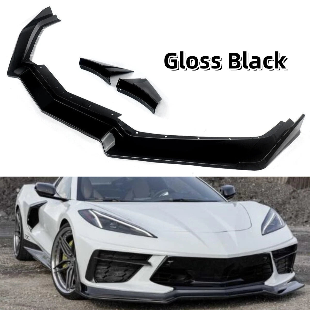 Gloss Black front Lip V2 - Chevrolet Corvette C8 Z51 ZR1