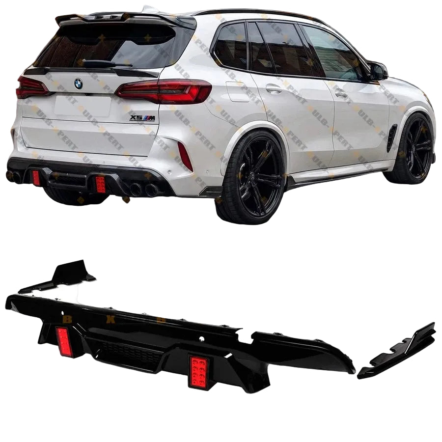 Gloss Black Dual LED Rear Bumper LD Style Diffuser - 20-26 BMW F95 X5M F96 X6M
