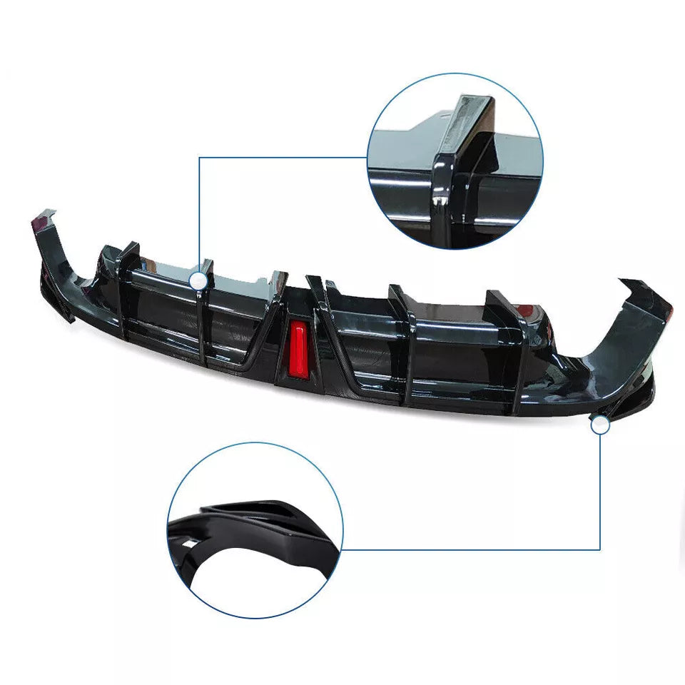 Gloss Black Rear Bumper GR Style Diffuser W/ Led Light - Toyota Camry SE/XSE